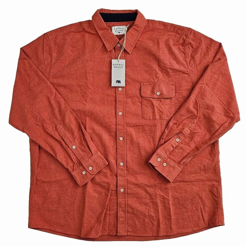 The Normal Brand Mens 2XL Chamois‎ Woven Button Up Long Sleeve Shirt Rust Orange